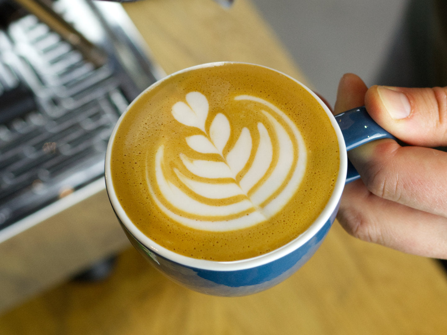 Titelbild für die Anleitung für Milchkaffee. Zu sehen ist ein Milchkaffee mit Latte Art.