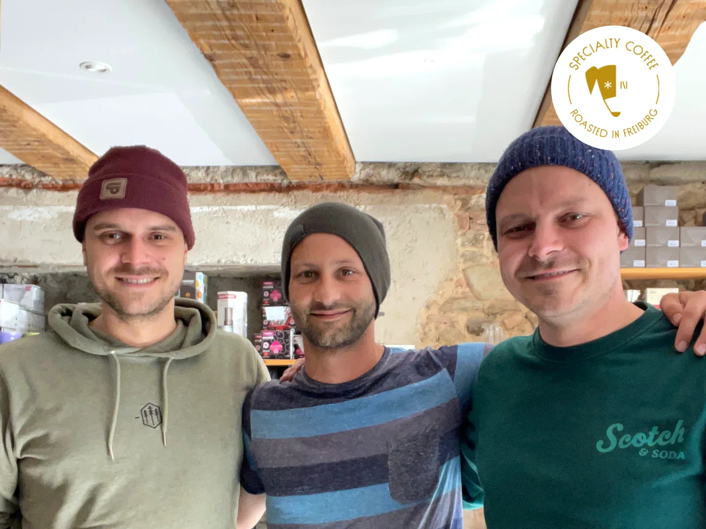 Mats Weller, Benni vom Kaffehandel Distl und Philip Weller zusammen in Günterstal. Titelbild zum Blogbeitrag.