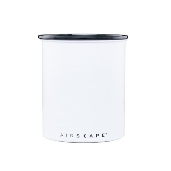Airscape Aromadose in weiß für 500 g Kaffee mit verschlossenem Deckel.