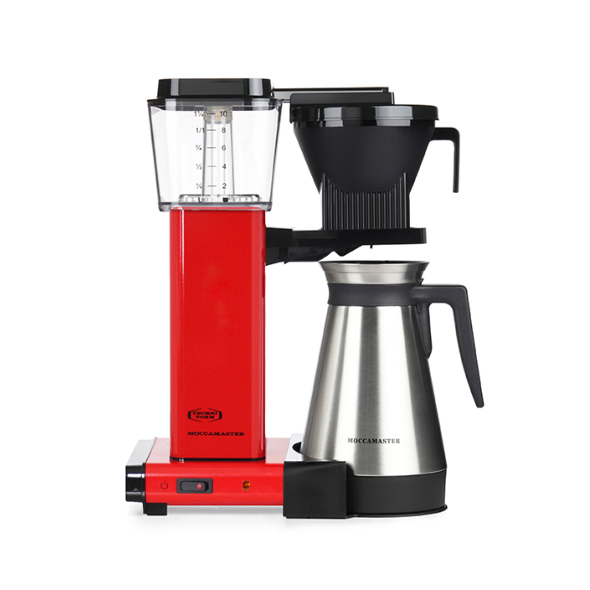 Technivorm Moccamaster KBGT Kaffeemaschine in rot vor weißem Hintergrund.